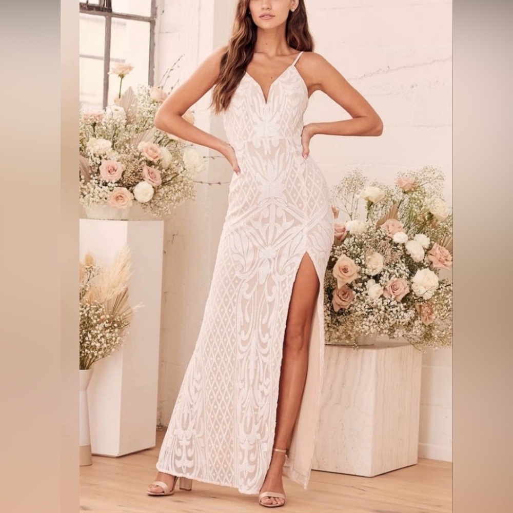Ivory Lace Maxi Dress with Side Slit